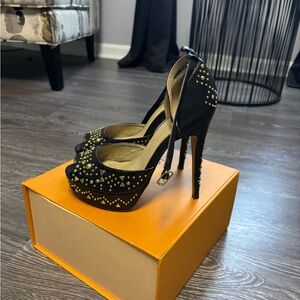 Aldo Black and Gold Studded Heels